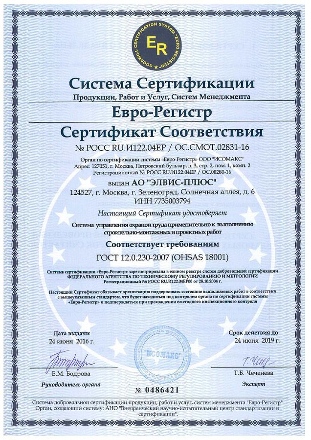 Сертификат Соответствия системы управления охраной труда OHSAS 18001